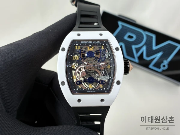 리차드밀 RM 17-02 화이트 세라믹 블랙 스트랩 투르비용 시계 48mm