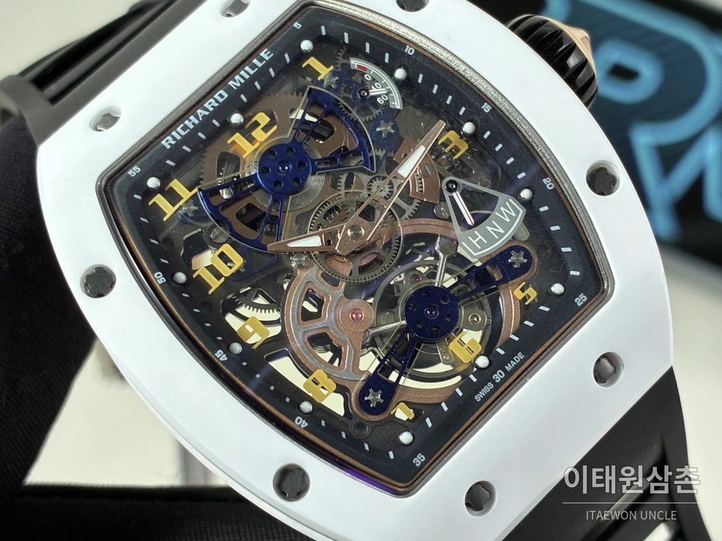 리차드밀 RM 17-02 화이트 세라믹 블랙 스트랩 투르비용 시계 48mm