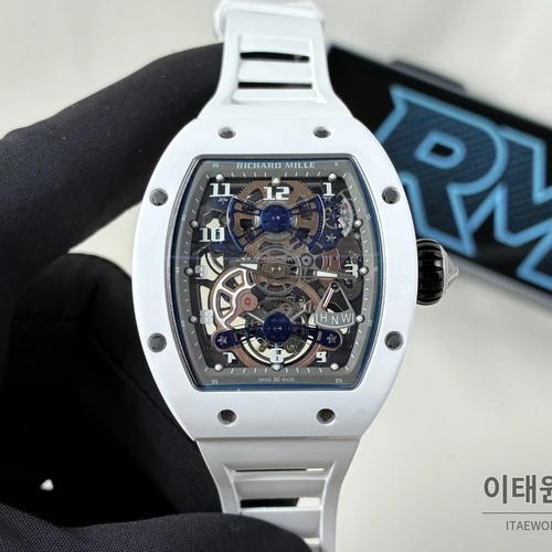 리차드밀 RM 17-02 화이트 세라믹 화이트 스트랩 실버 인덱스 투르비용 시계 48mm