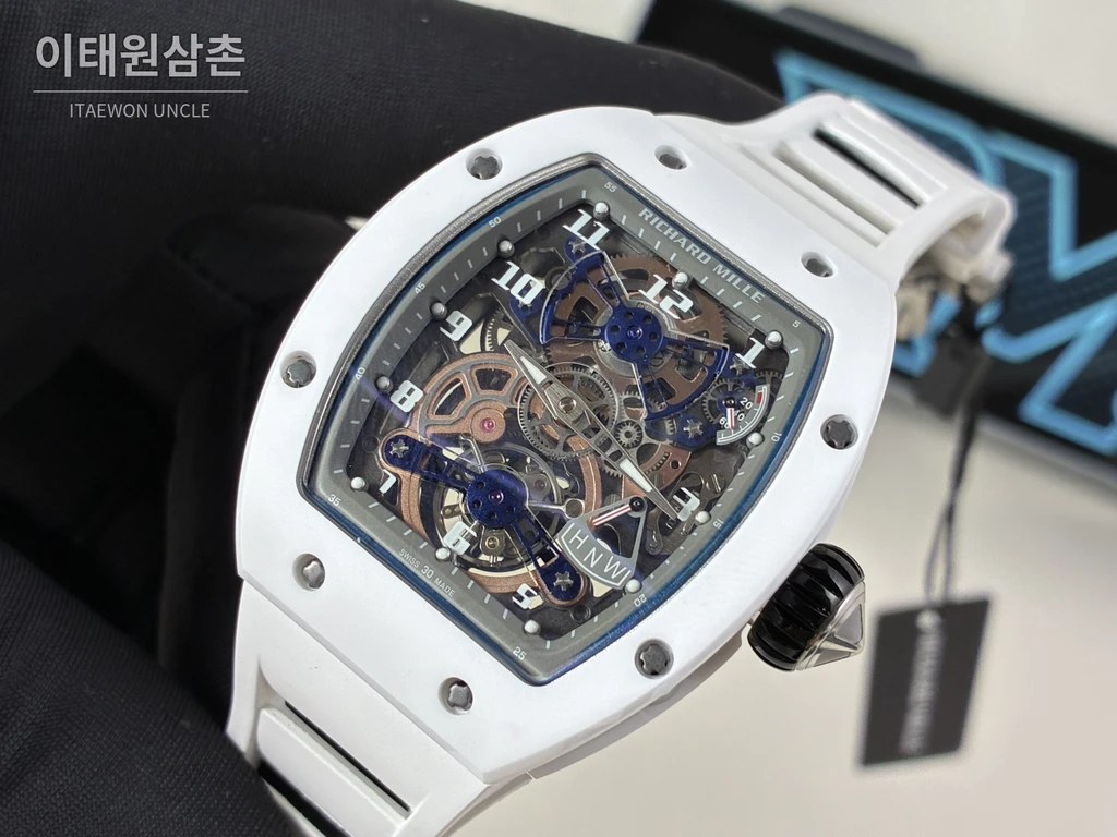 리차드밀 RM 17-02 화이트 세라믹 화이트 스트랩 실버 인덱스 투르비용 시계 48mm