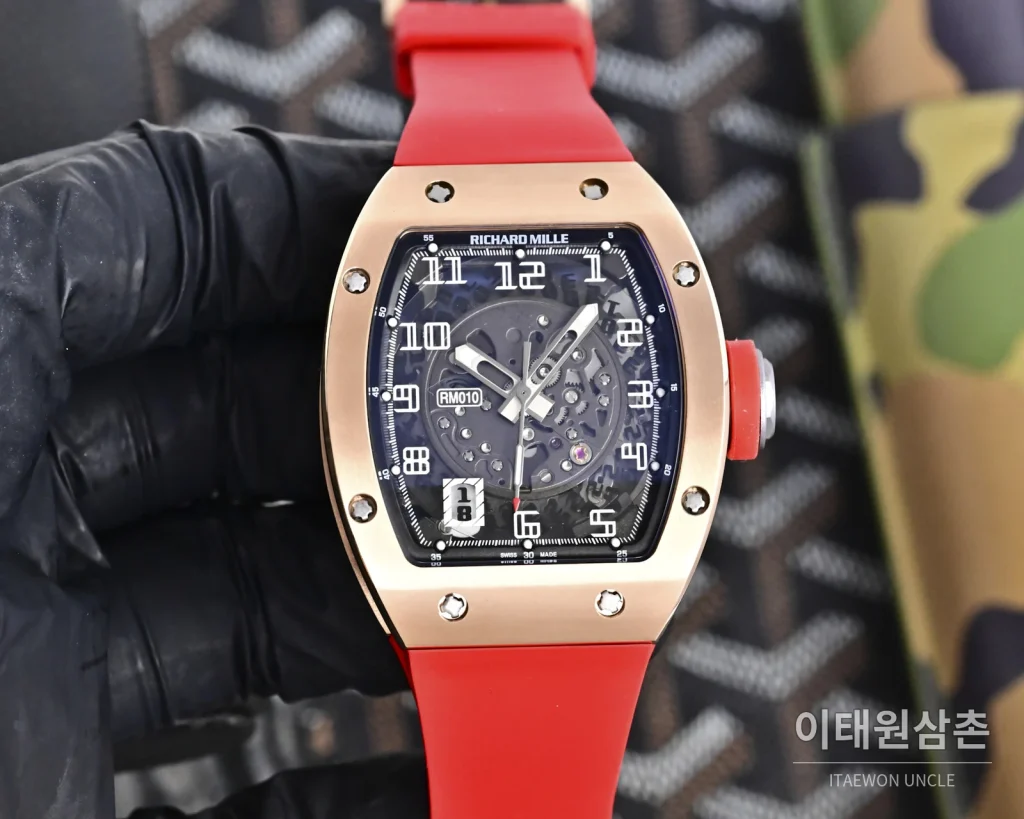 리차드밀 RM010 오토매틱 48mm 스켈레톤 다이얼 아이스블루 러버 스트랩