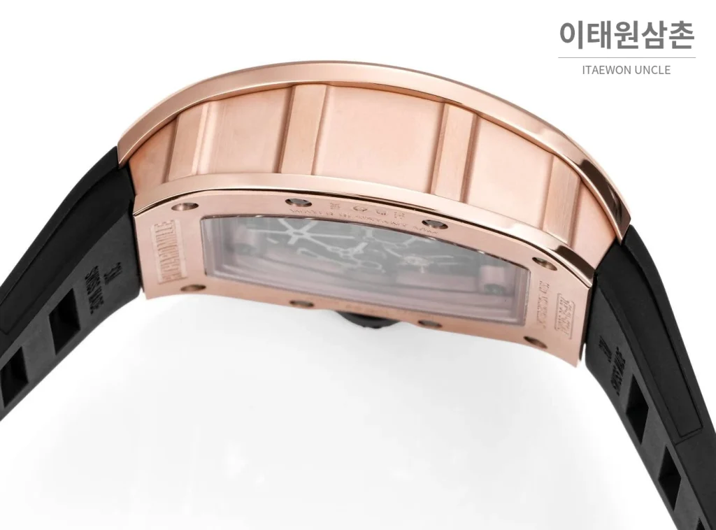 리차드밀 RM035 로즈골드 스켈레톤 수동형 50mm 스켈레톤 다이얼 블랙 러버 스트랩
