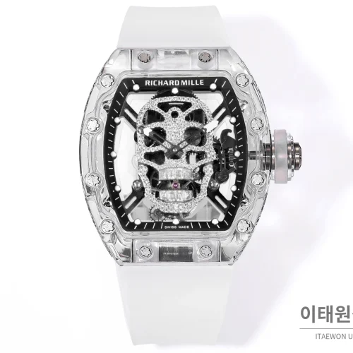 리차드밀 RM052 사파이어 스컬 투르비용 스켈레톤 수동 50mm 투명 스켈레톤 다이얼 화이트 러버 스트랩 화이트 베젤 세라믹 케이스 리차드밀 RM052 사파이어 스컬 투르비용 스켈레톤 수동 50mm 투명 스켈레톤 다이얼 화이트 러버 스트랩 화이트 베젤 세라믹 케이스