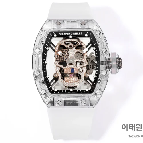 리차드밀 RM052 사파이어 스컬 투르비용 스켈레톤 수동 50mm 투명 스켈레톤 다이얼 화이트 러버 스트랩 화이트 베젤 카본 케이스 리차드밀 RM052 사파이어 스컬 투르비용 스켈레톤 수동 50mm 투명 스켈레톤 다이얼 화이트 러버 스트랩 화이트 베젤 카본 케이스