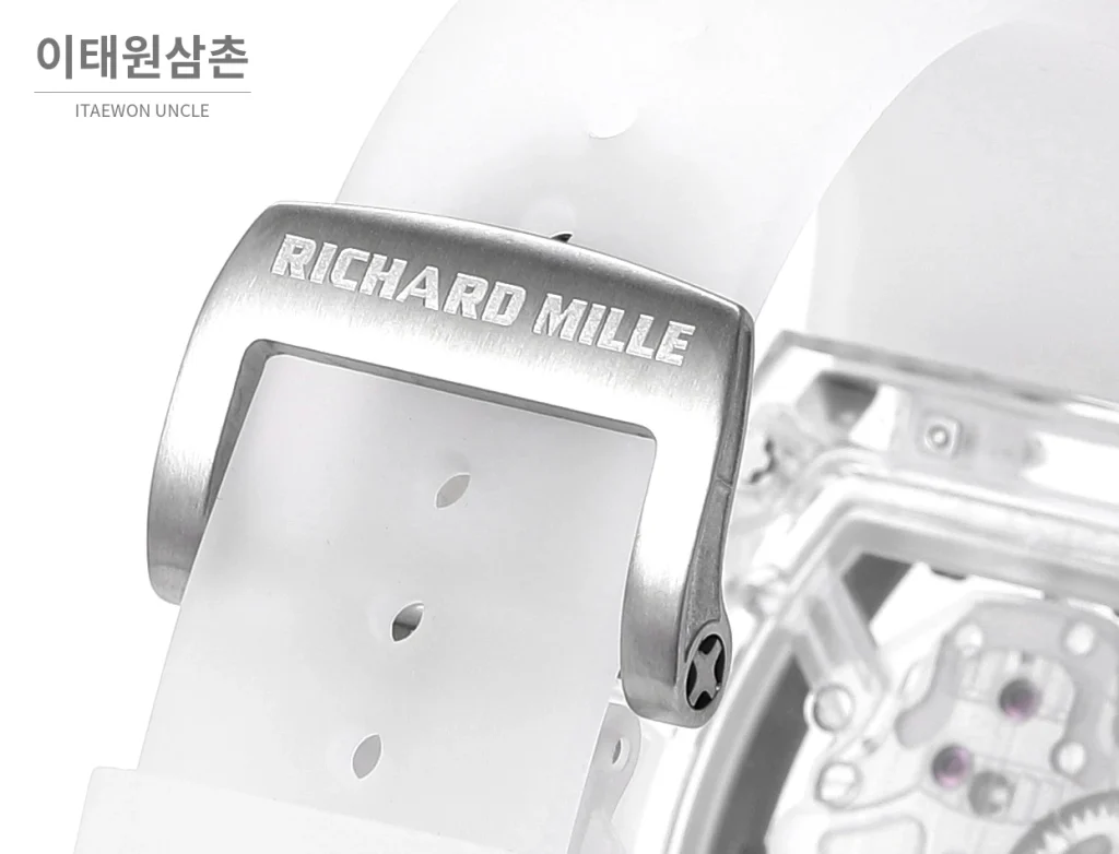 리차드밀 RM052 사파이어 스컬 투르비용 스켈레톤 수동 50mm 투명 블랙 다이얼 화이트 러버 스트랩 세라믹 케이스