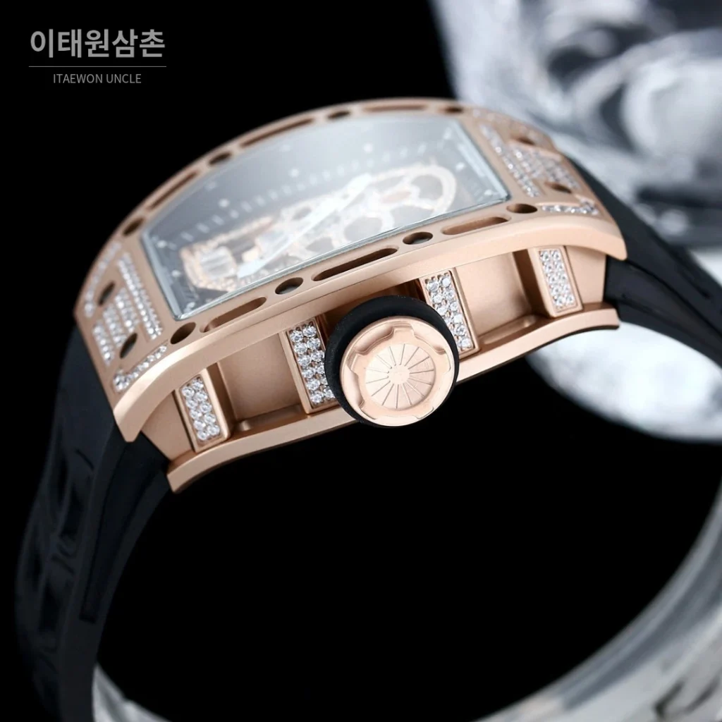 리차드밀 RM052 스틸 스컬 스켈레톤 오토매틱 50mm 실버 오렌지 러버 스트랩 로즈골드 베젤
