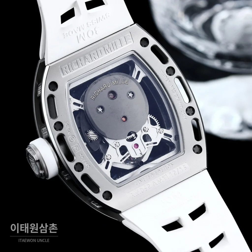리차드밀 RM052 스틸 스컬 스켈레톤 오토매틱 50mm 실버 오렌지 러버 스트랩