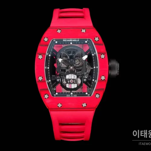 리차드밀 RM055 NTPT카본 블랙스켈레톤 수동 49.9mm 스켈레톤 다이얼 레드 러버 스트랩