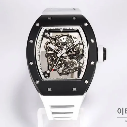 리차드밀 RM055 화이트세라믹 스켈레톤 수동 49.9mm 스켈레톤 다이얼 화이트 러버 스트랩 블랙 베젤 (3)