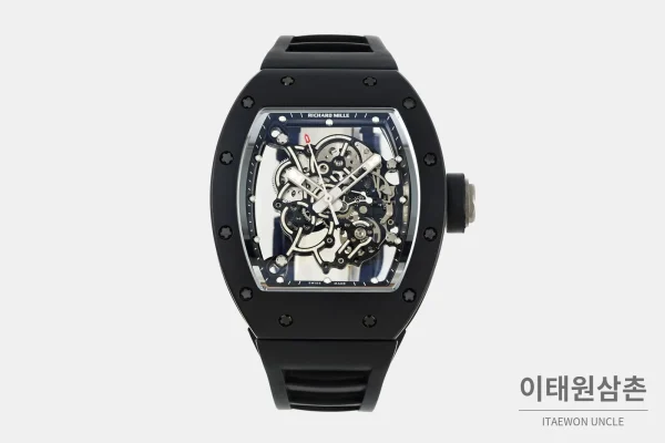 리차드밀 RM055 화이트세라믹 스켈레톤 수동형 49.9mm 스켈레톤 다이얼 블랙 러버 스트랩 리차드밀 RM055 화이트세라믹 스켈레톤 수동형 49.9mm 스켈레톤 다이얼 블랙 러버 스트랩
