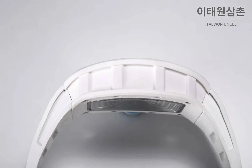 리차드밀 RM055 화이트세라믹 스켈레톤 수동 49.9mm 스켈레톤 다이얼 화이트 러버 스트랩 아이스블루 베젤