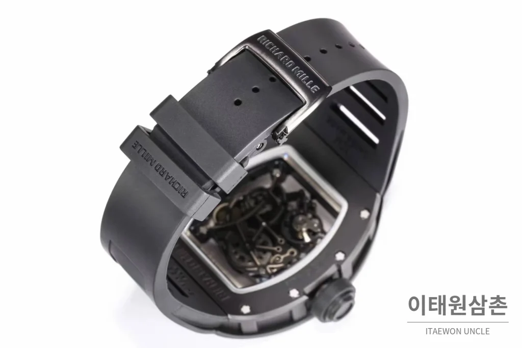 리차드밀 RM055 화이트세라믹 스켈레톤 수동 49.9mm 스켈레톤 다이얼 블랙 러버 스트랩 블랙 베젤