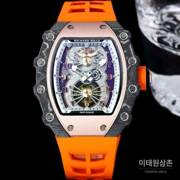 리차드밀 RM21-01 카본파이버 스켈레톤 오토매틱 50mm 블랙 오렌지 러버 스트랩 리차드밀 RM21-01 카본파이버 스켈레톤 오토매틱 50mm 블랙 오렌지 러버 스트랩