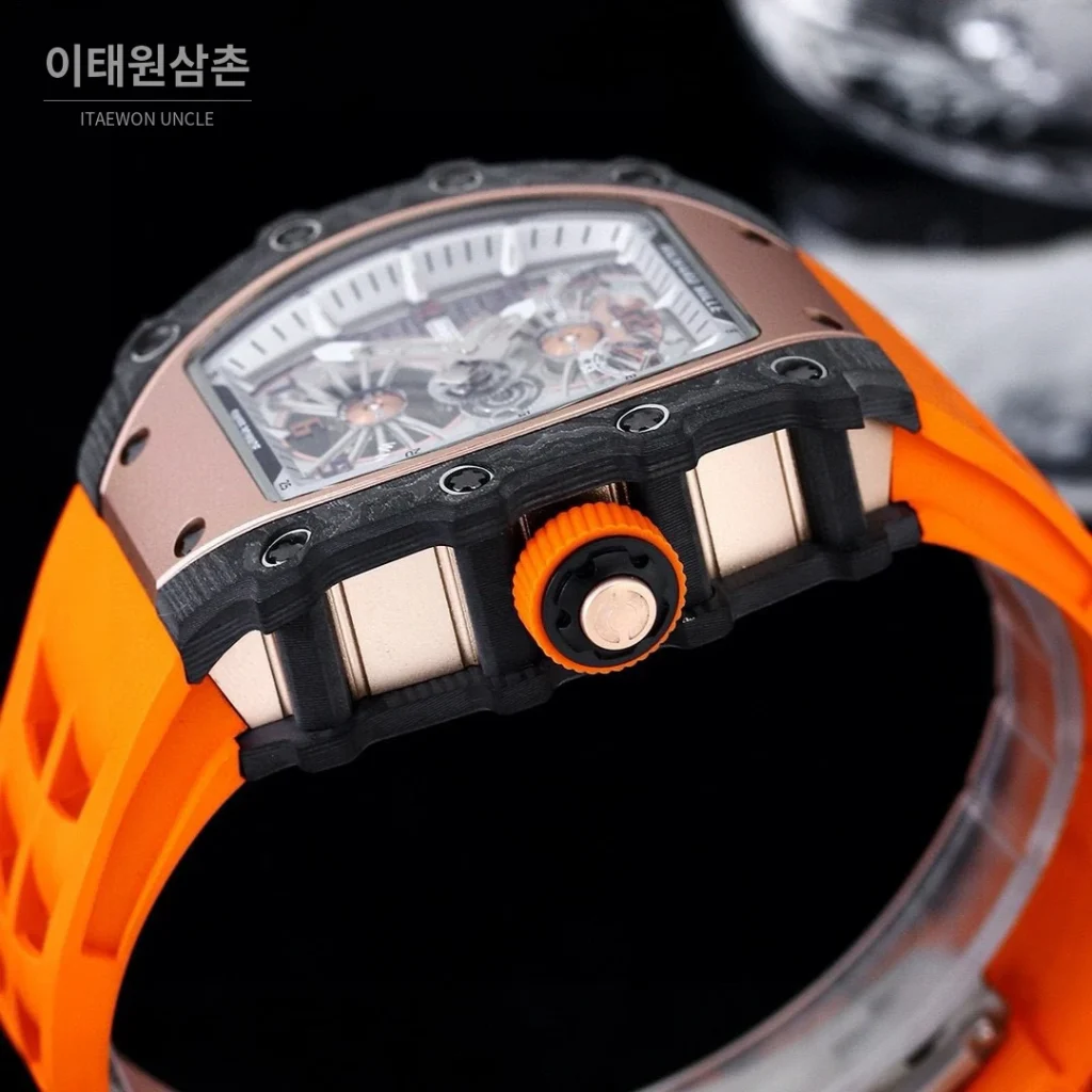 리차드밀 RM21-01 카본파이버 스켈레톤 오토매틱 50mm 블랙 오렌지 러버 스트랩