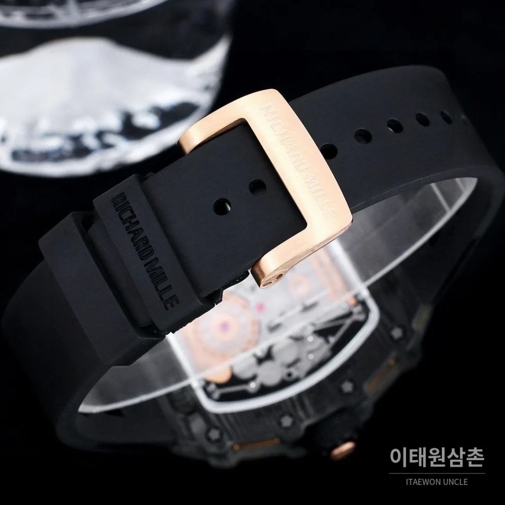리차드밀 RM21-01 카본파이버 스켈레톤 오토매틱 50mm 블랙 블랙 러버 스트랩 로즈골드 베젤
