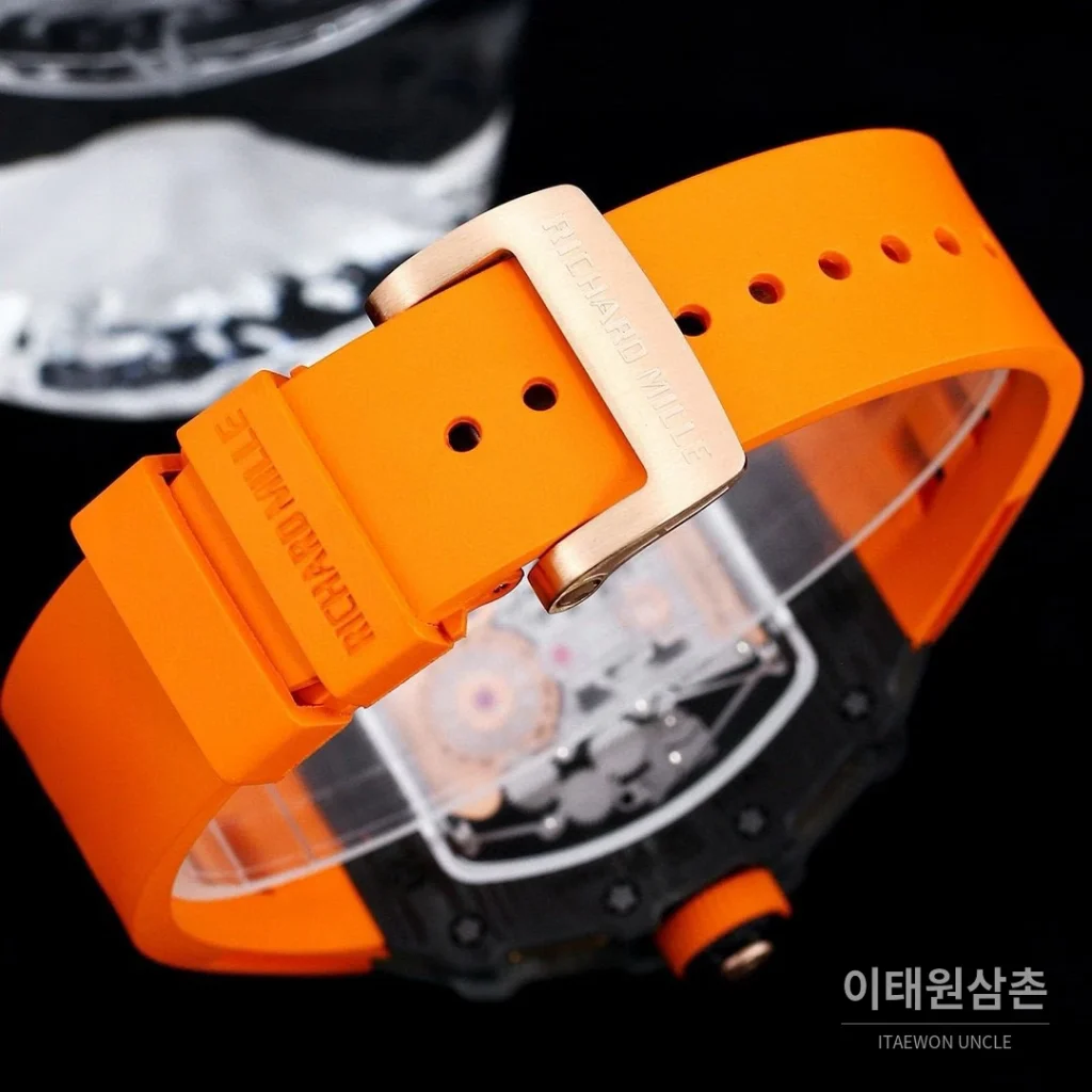 리차드밀 RM21-01 카본파이버 스켈레톤 오토매틱 50mm 블랙 오렌지 러버 스트랩