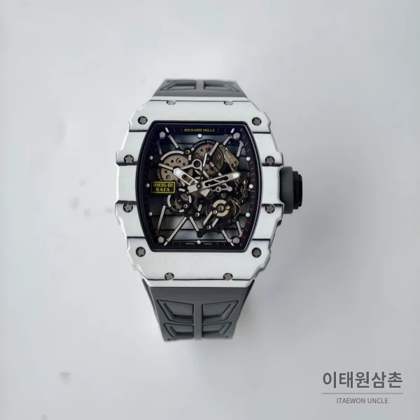 리차드밀 RM35-01 카본파이버 스켈레톤 오토매틱 49.94mm 블랙 그레이 러버 스트랩 실버 베젤 리차드밀 RM35-01 카본파이버 스켈레톤 오토매틱 49.94mm 블랙 그레이 러버 스트랩 실버 베젤