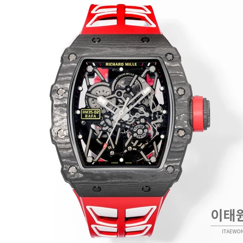 리차드밀 RM35-02 라파엘 나달 카본 파이버 스켈레톤 오토매틱 43mm 블랙 / 레드 레드 러버 스트랩 리차드밀 RM35-02 라파엘 나달 카본 파이버 스켈레톤 오토매틱 43mm 블랙 / 레드 레드 러버 스트랩