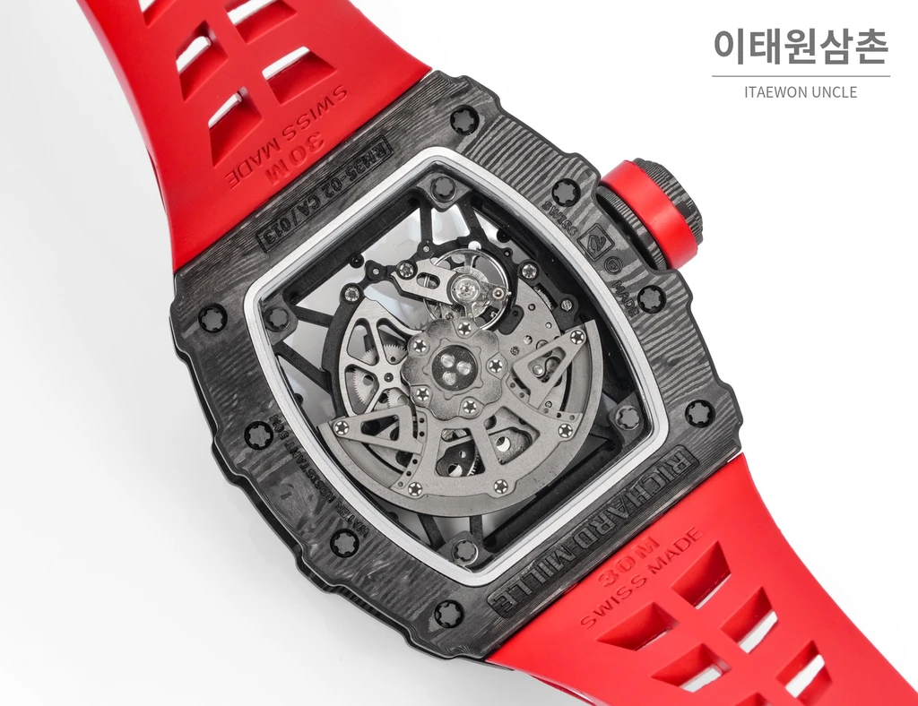 리차드밀 RM35-02 라파엘 나달 카본 파이버 스켈레톤 오토매틱 43mm 블랙 / 레드 레드 러버 스트랩