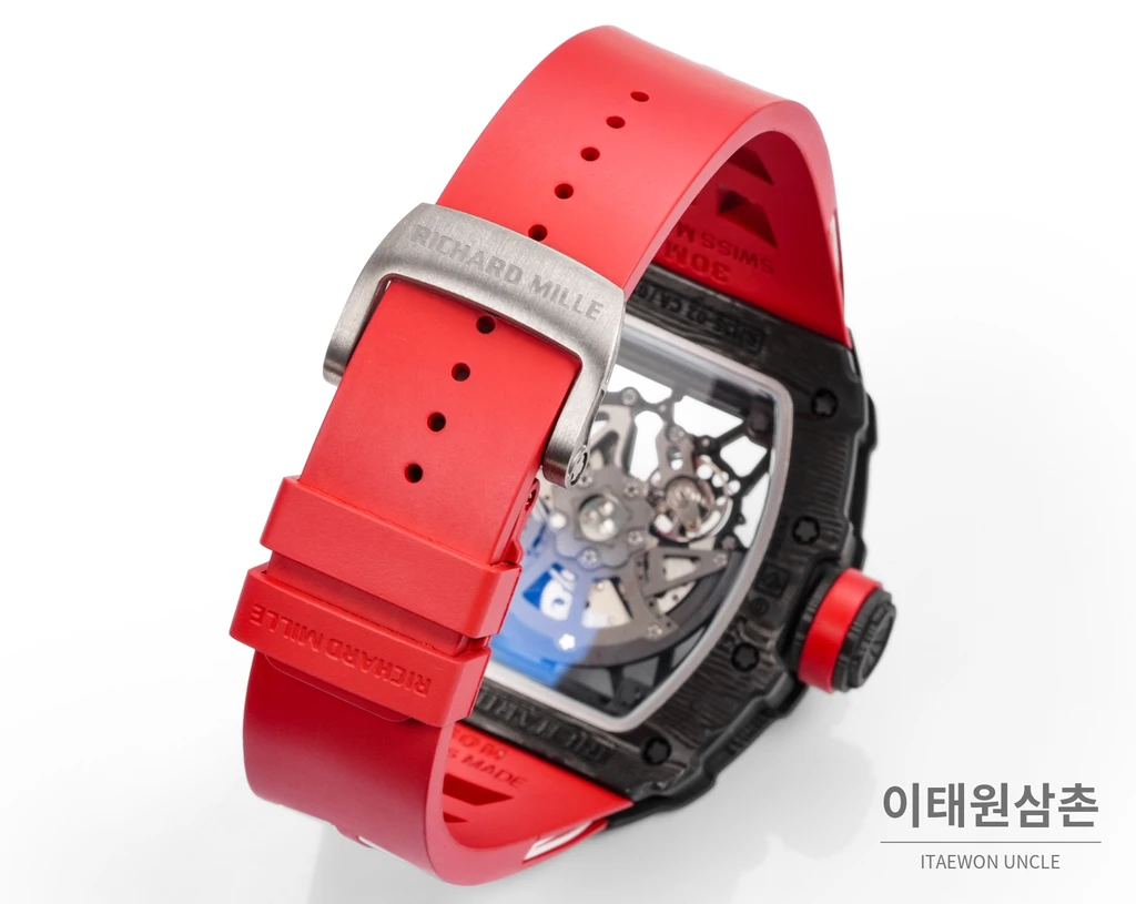 리차드밀 RM35-02 라파엘 나달 카본 파이버 스켈레톤 오토매틱 43mm 블랙 / 레드 레드 러버 스트랩