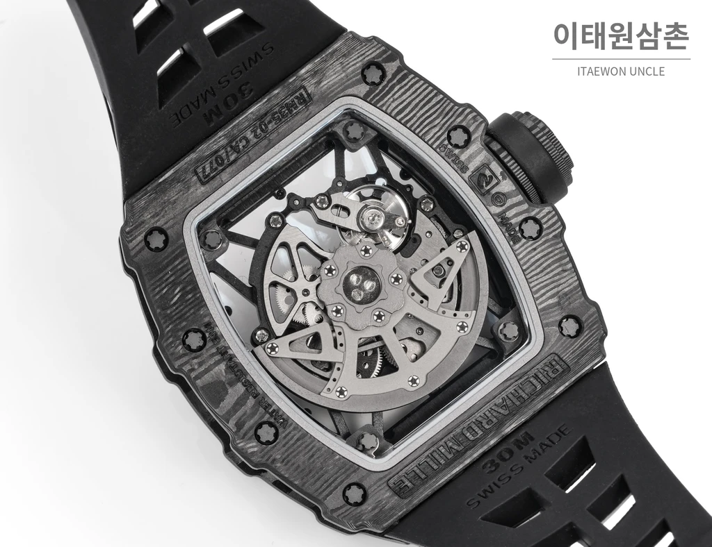 리차드밀 RM35-02 라파엘 나달 카본 파이버 스켈레톤 오토매틱 43mm 블랙 / 레드 블랙 러버 스트랩