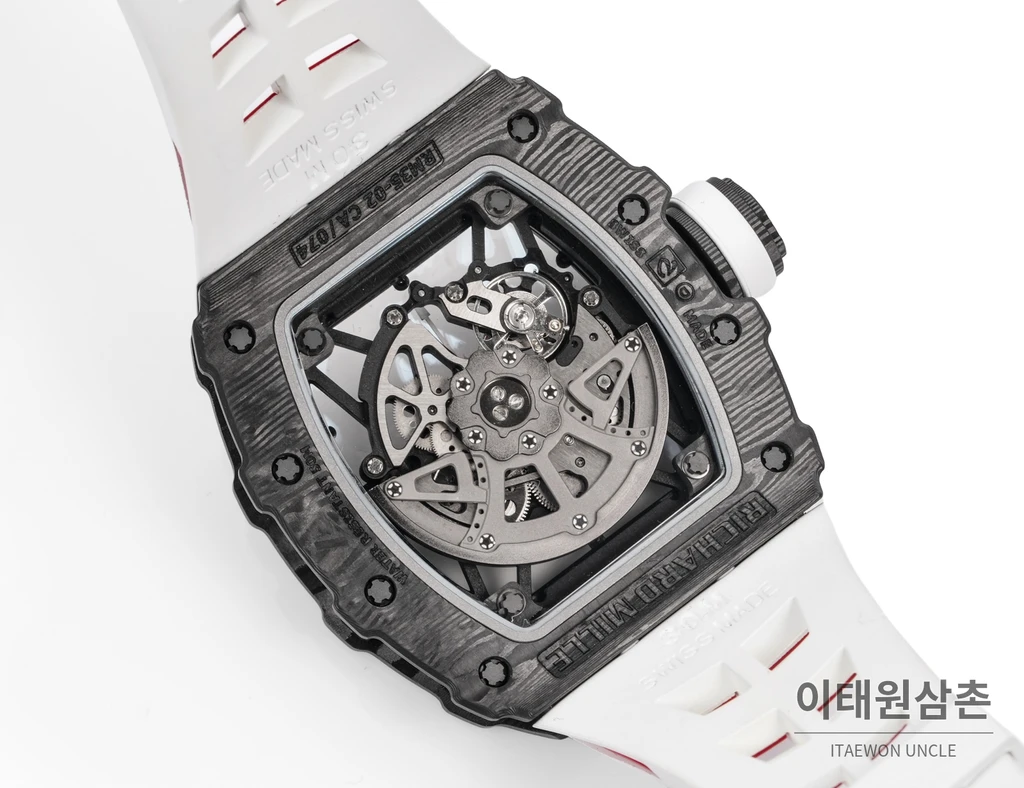 리차드밀 RM35-02 라파엘 나달 카본 파이버 스켈레톤 오토매틱 43mm 블랙 / 레드 화이트 러버 스트랩