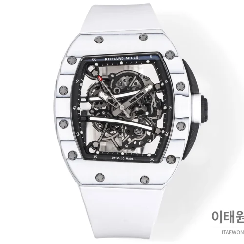 리차드밀 RM61-01 요한블레이크 카본 세라믹 스켈레톤 수동 43mm 블랙 / 그레이 화이트 러버 스트랩