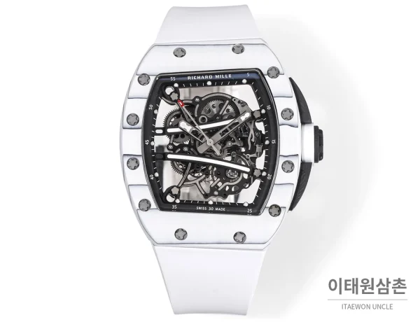 리차드밀 RM61-01 요한블레이크 카본 세라믹 스켈레톤 수동 43mm 블랙 / 그레이 화이트 러버 스트랩 리차드밀 RM61-01 요한블레이크 카본 세라믹 스켈레톤 수동 43mm 블랙 / 그레이 화이트 러버 스트랩