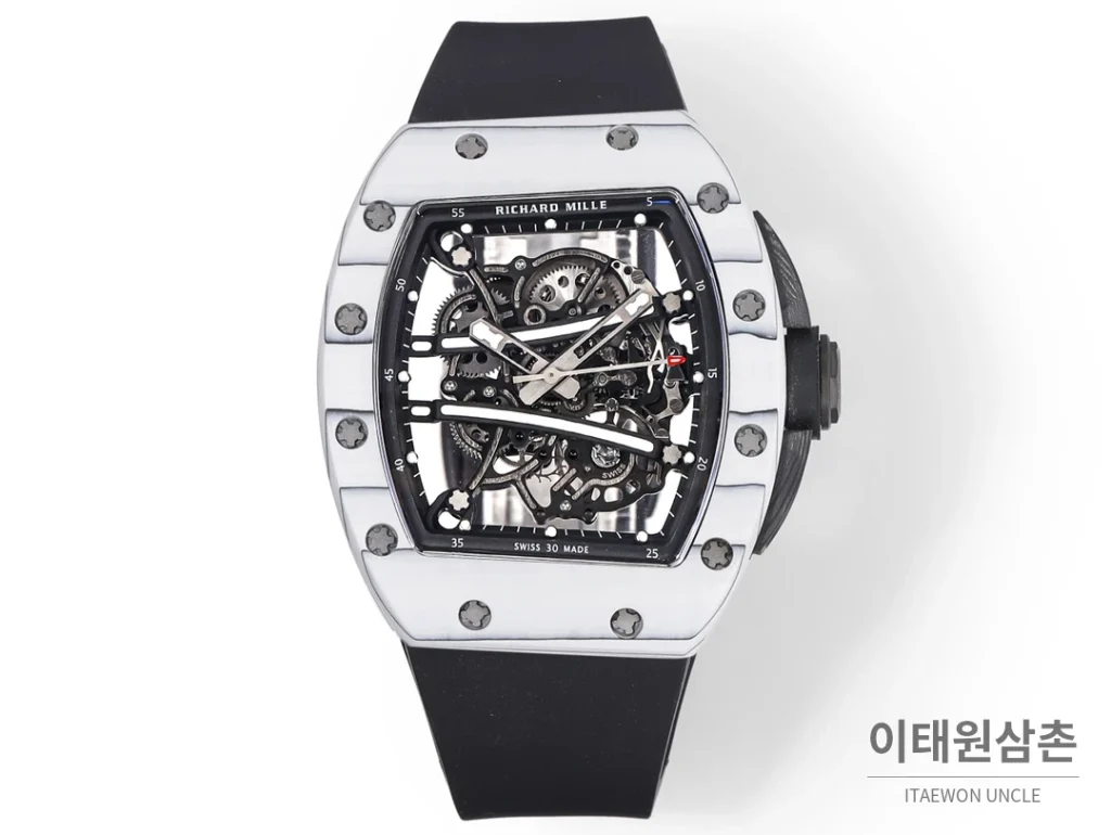 리차드밀 RM61-01 요한블레이크 카본 세라믹 스켈레톤 수동 43mm 블랙 / 그레이 블랙 러버 스트랩