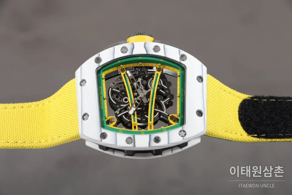 리차드밀 RM61-01 요한블레이크 카본 세라믹 스켈레톤 수동 43mm 블랙 / 그레이 옐로우 나일론 스트랩