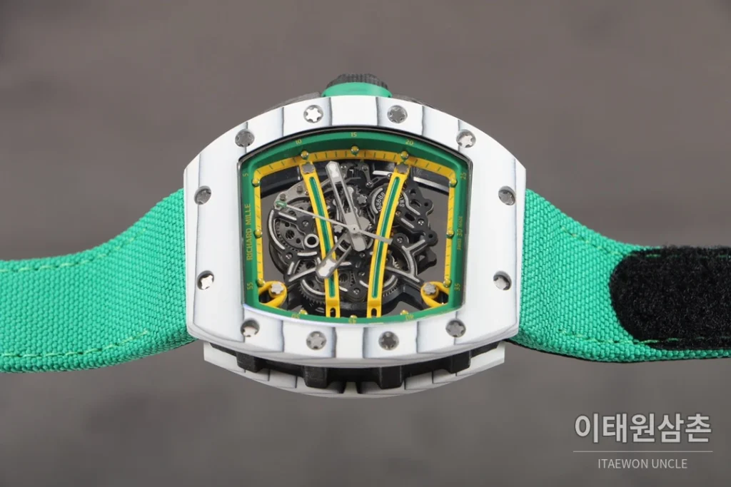 리차드밀 RM61-01 요한블레이크 카본 세라믹 스켈레톤 수동 43mm 블랙 / 그레이 민트 나일론 스트랩