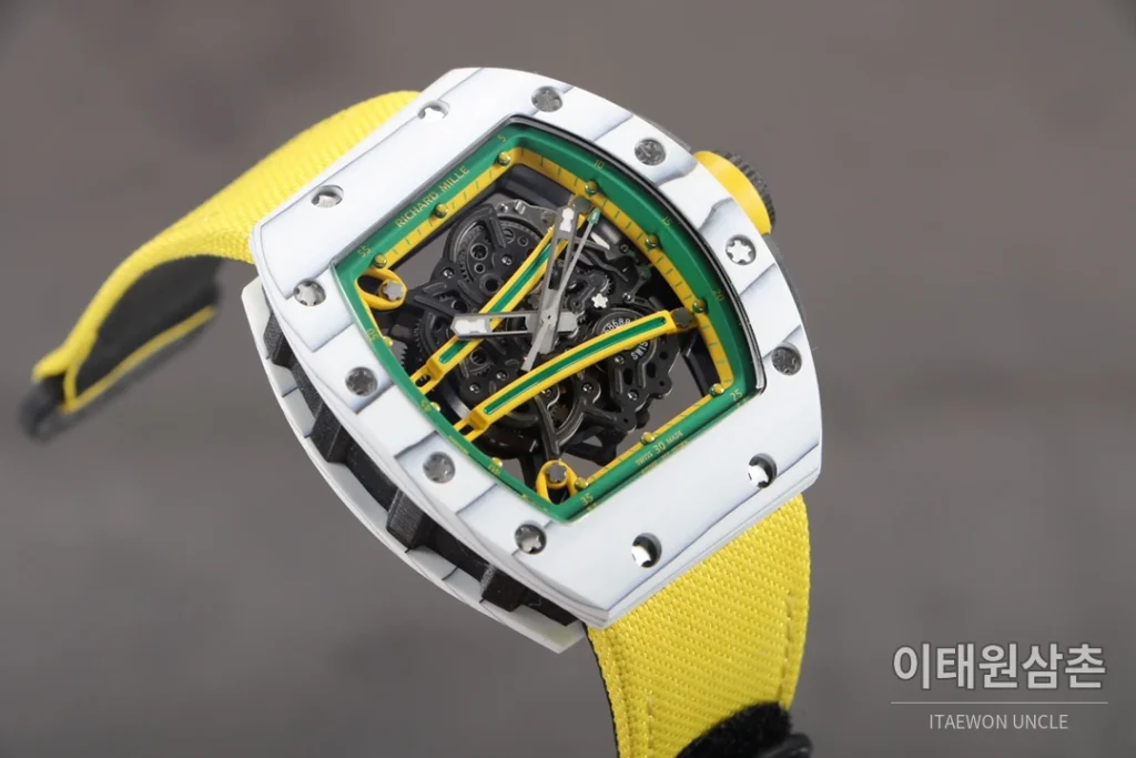 리차드밀 RM61-01 요한블레이크 카본 세라믹 스켈레톤 수동 43mm 블랙 / 그레이 옐로우 나일론 스트랩
