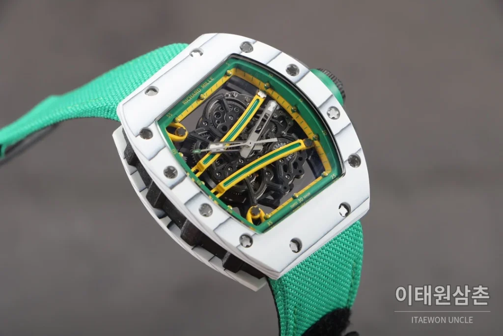 리차드밀 RM61-01 요한블레이크 카본 세라믹 스켈레톤 수동 43mm 블랙 / 그레이 민트 나일론 스트랩