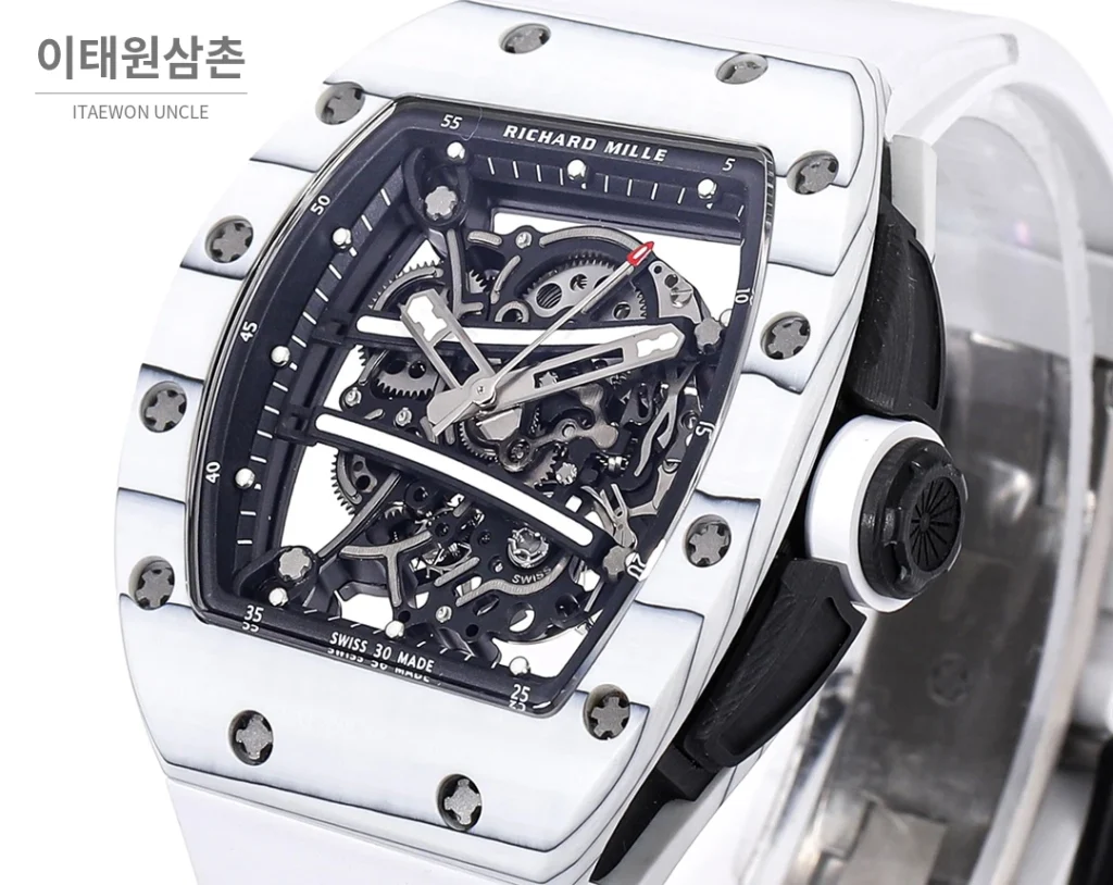 리차드밀 RM61-01 요한블레이크 카본 세라믹 스켈레톤 수동 43mm 블랙 / 그레이 화이트 러버 스트랩