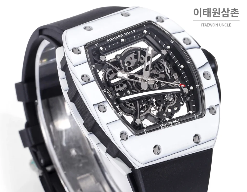 리차드밀 RM61-01 요한블레이크 카본 세라믹 스켈레톤 수동 43mm 블랙 / 그레이 블랙 러버 스트랩