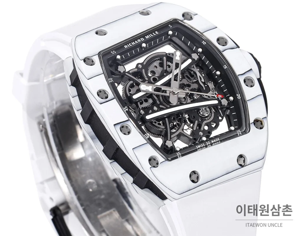 리차드밀 RM61-01 요한블레이크 카본 세라믹 스켈레톤 수동 43mm 블랙 / 그레이 화이트 러버 스트랩