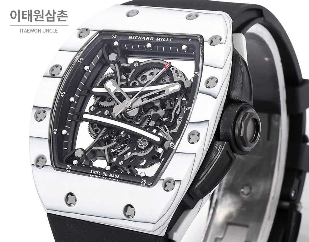 리차드밀 RM61-01 요한블레이크 카본 세라믹 스켈레톤 수동 43mm 블랙 / 그레이 블랙 러버 스트랩