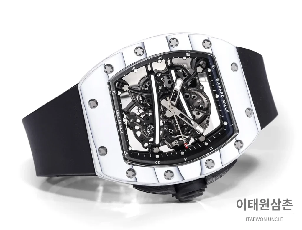 리차드밀 RM61-01 요한블레이크 카본 세라믹 스켈레톤 수동 43mm 블랙 / 그레이 블랙 러버 스트랩