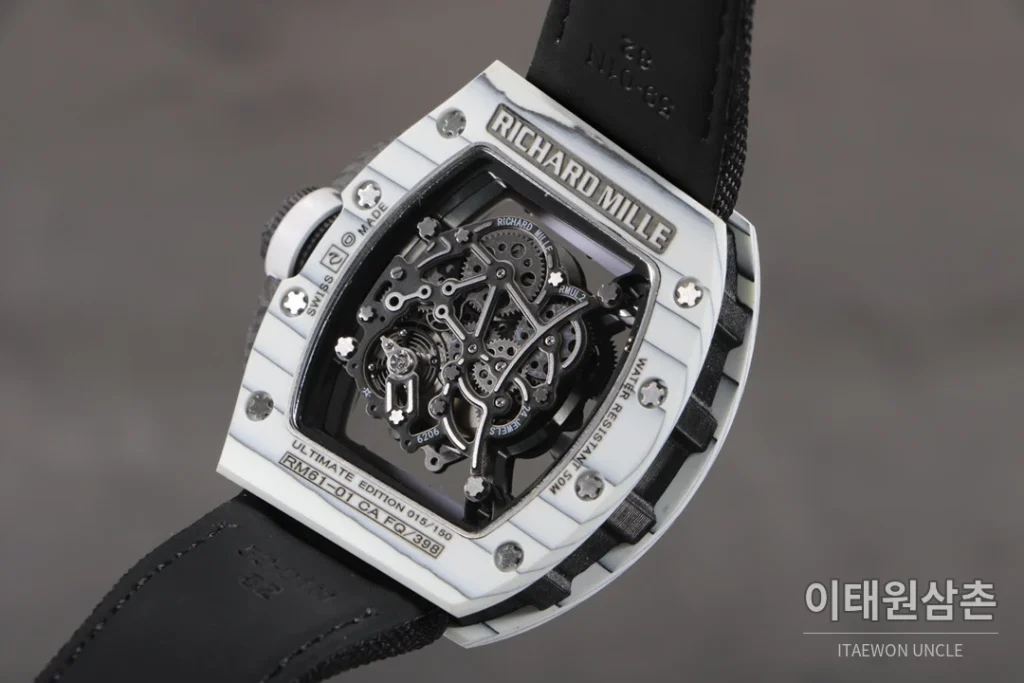 리차드밀 RM61-01 요한블레이크 카본 세라믹 스켈레톤 수동 43mm 블랙 / 그레이 블랙 나일론 스트랩