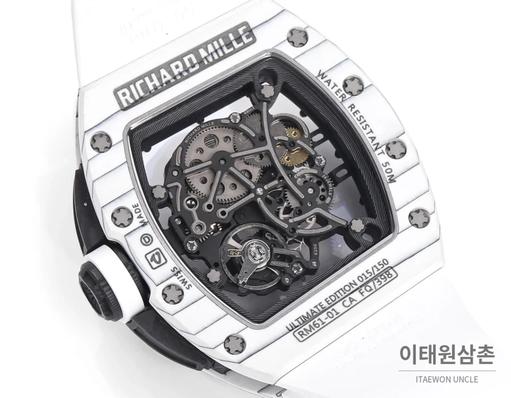 리차드밀 RM61-01 요한블레이크 카본 세라믹 스켈레톤 수동 43mm 블랙 / 그레이 화이트 러버 스트랩