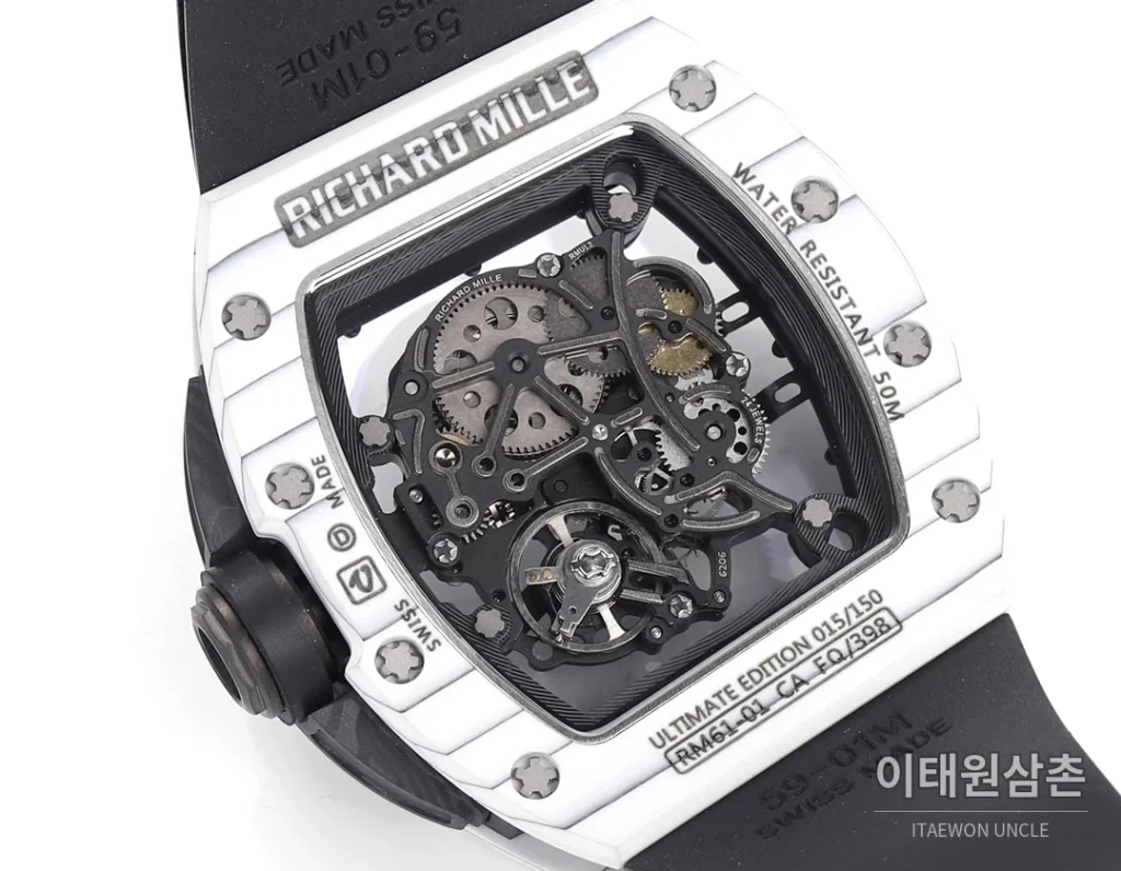 리차드밀 RM61-01 요한블레이크 카본 세라믹 스켈레톤 수동 43mm 블랙 / 그레이 블랙 러버 스트랩