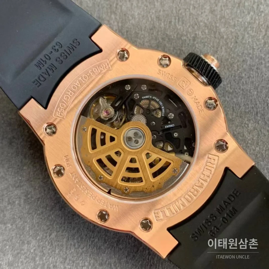 리차드밀 RM63-01 디지 핸즈 스켈레톤 라운드 오토매틱 42.7mm 블랙 / 로즈골드 (2)