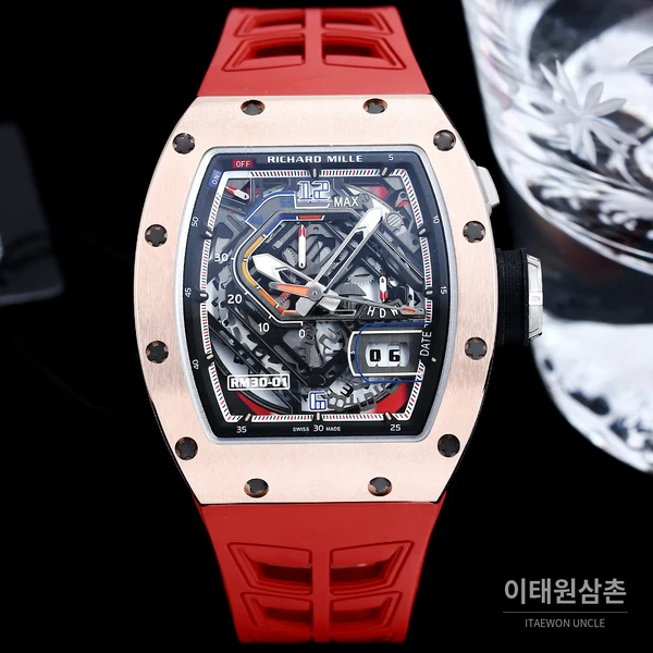 리차드밀 RM30-01 로즈골드 스켈레톤 레드 러버스트랩 오토매틱 50mm 리차드밀 RM30-01 로즈골드 스켈레톤 레드 러버스트랩 오토매틱 50mm