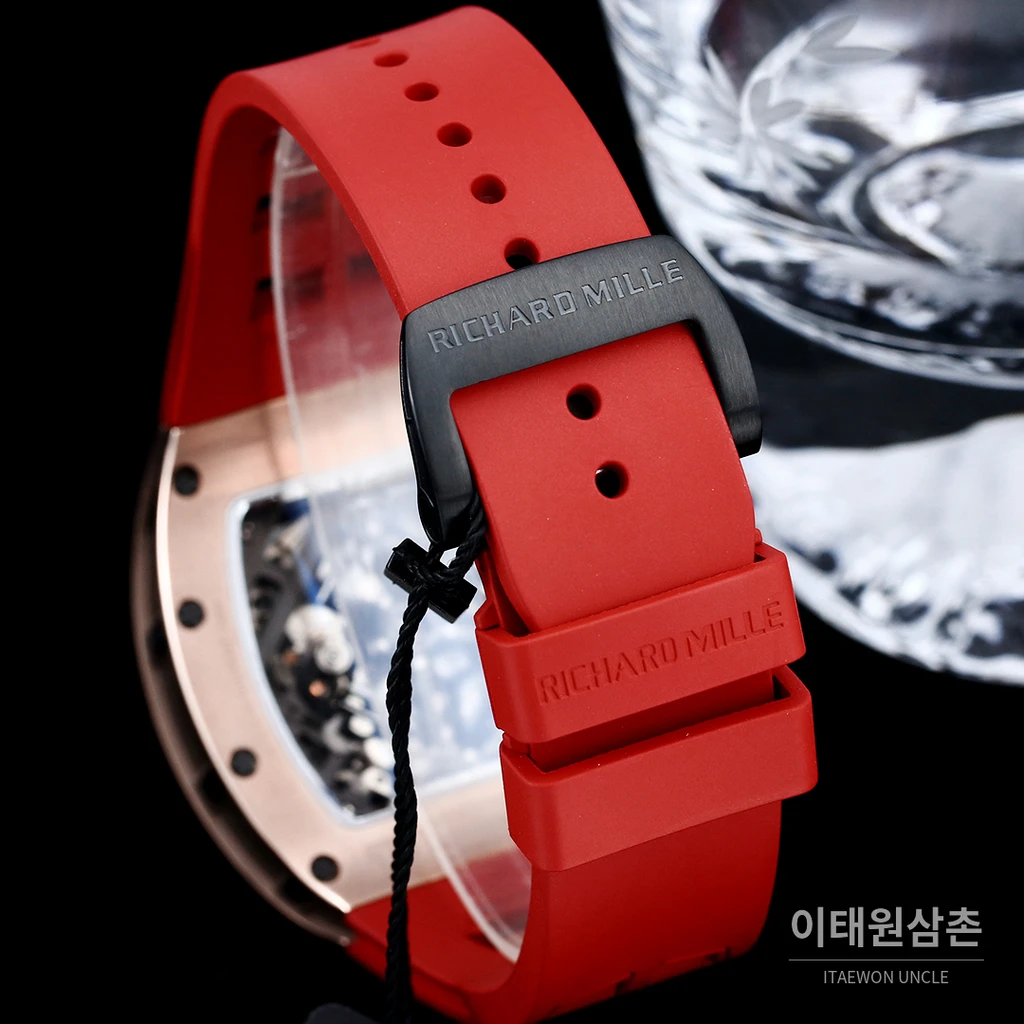 리차드밀 RM30-01 로즈골드 스켈레톤 레드 러버스트랩 오토매틱 50mm