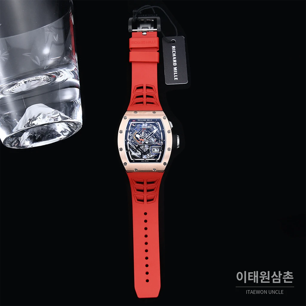 리차드밀 RM30-01 로즈골드 스켈레톤 레드 러버스트랩 오토매틱 50mm