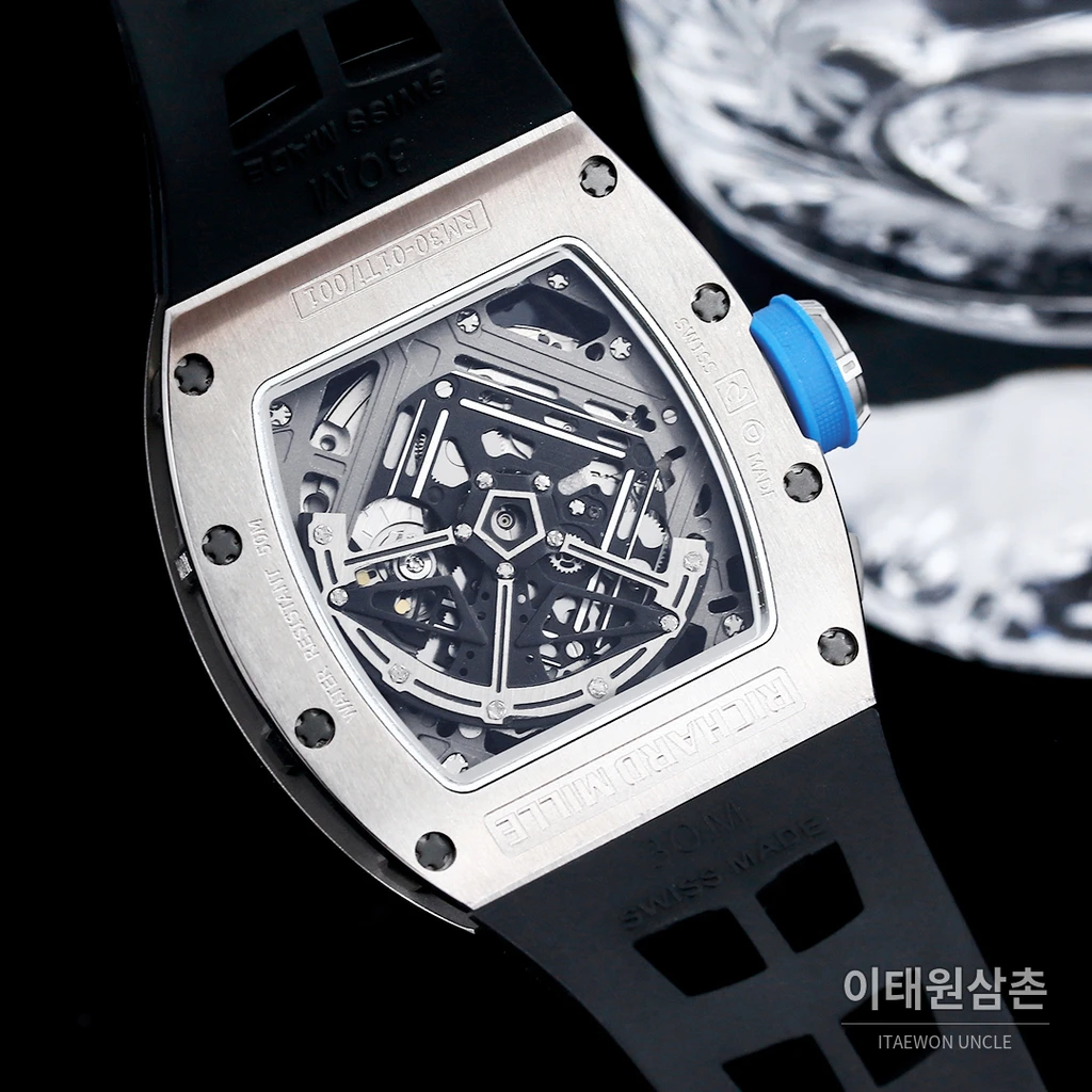 리차드밀 RM30-01 실버 스켈레톤 블랙 러버스트랩 오토매틱 50mm