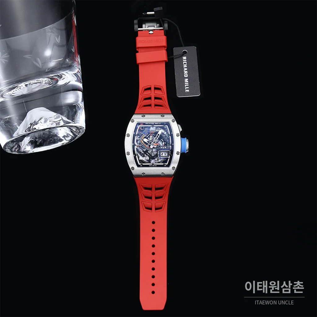 리차드밀 RM30-01 실버 스켈레톤 레드 러버스트랩 오토매틱 50mm