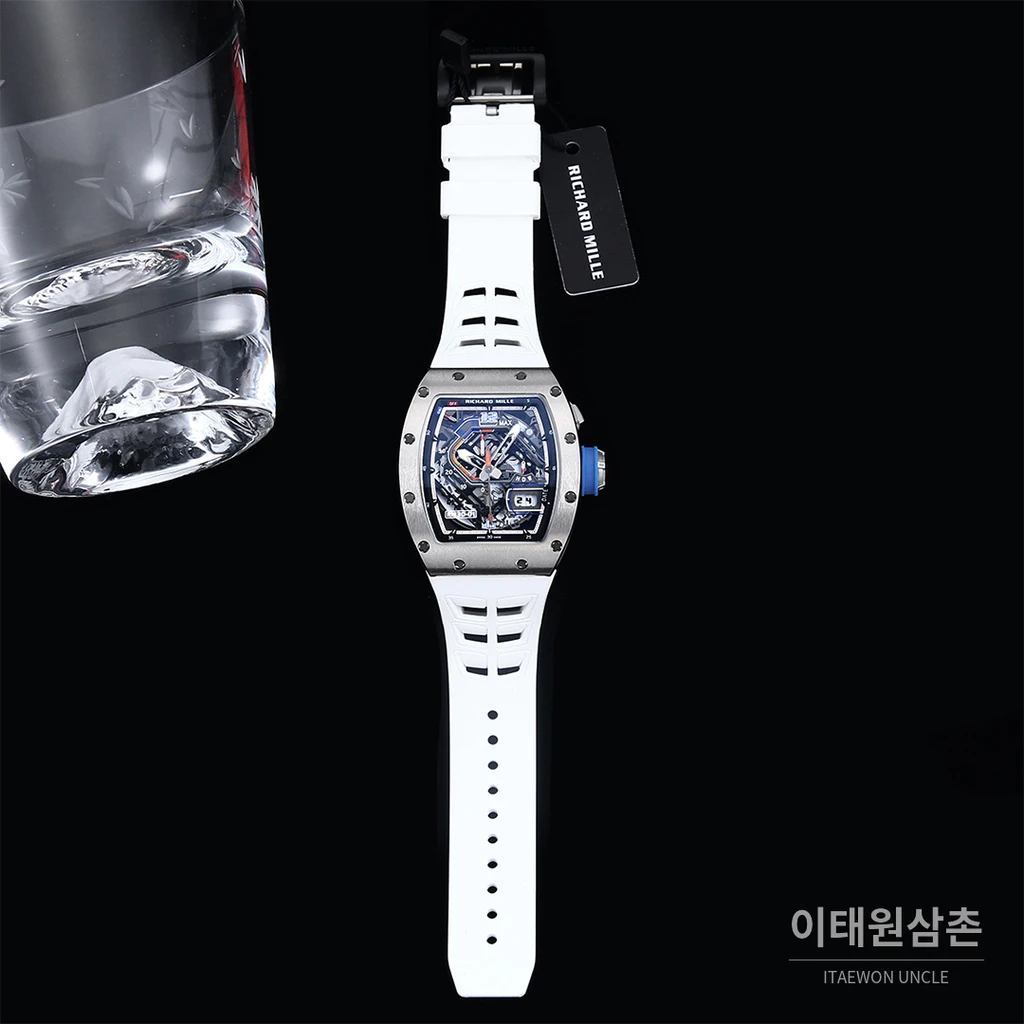 리차드밀 RM30-01 실버 스켈레톤 화이트 러버스트랩 오토매틱 50mm