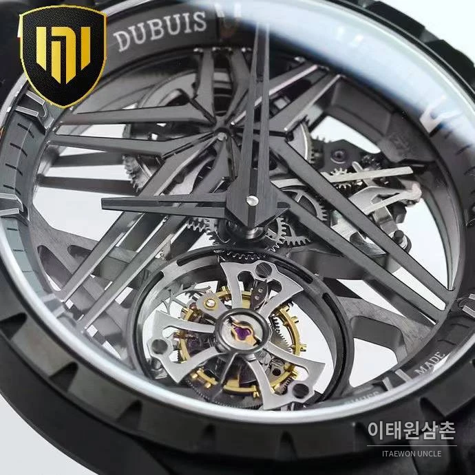 로저드뷔 엑스칼리버 플라잉 투르비용 스켈레톤 블루다이얼 오토매틱 42mm 블랙 러버 스트랩