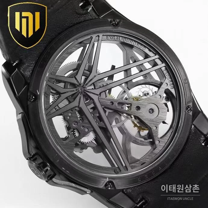 로저드뷔 엑스칼리버 플라잉 투르비용 스켈레톤 블루다이얼 오토매틱 42mm 블랙 러버 스트랩
